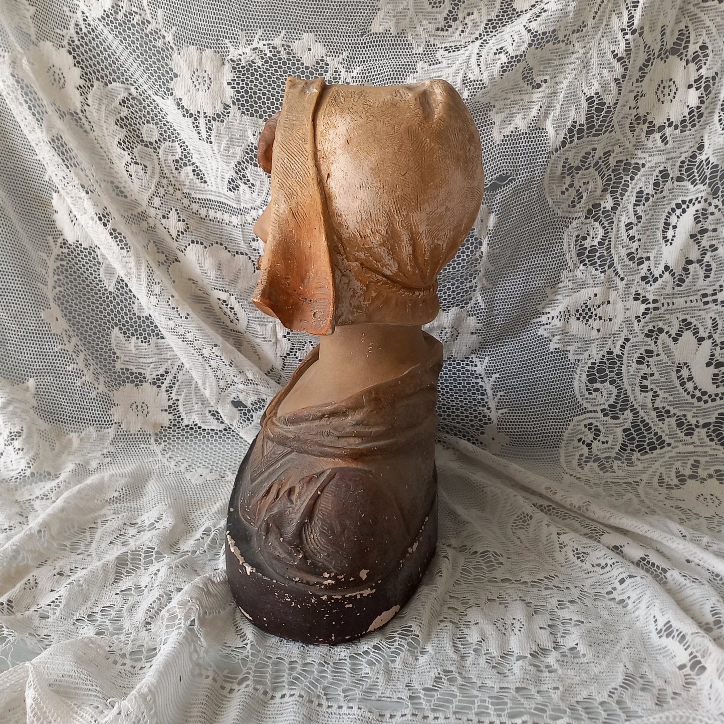 Art Nouveau female bust figurine from France, large antique female figurine, girl's head statue