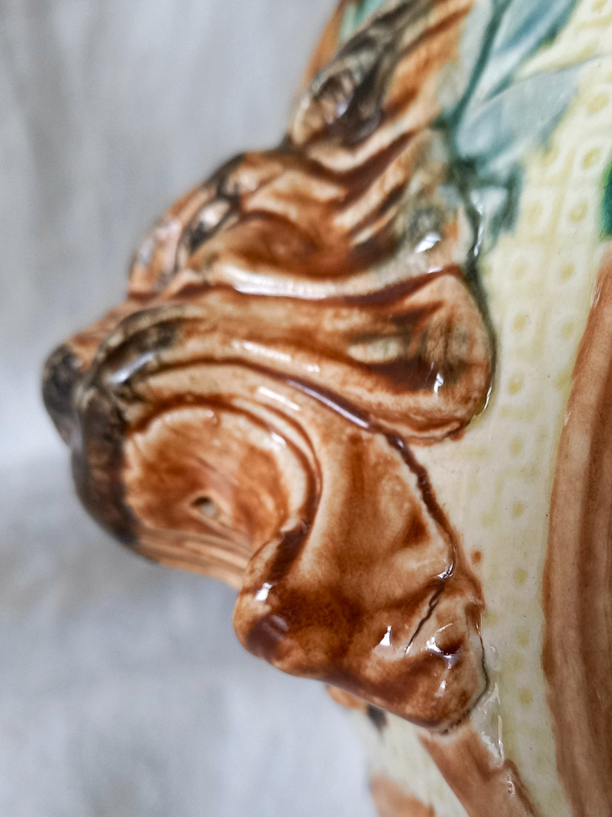 Detail of a Large Antique Wasmuel Majolica Planter