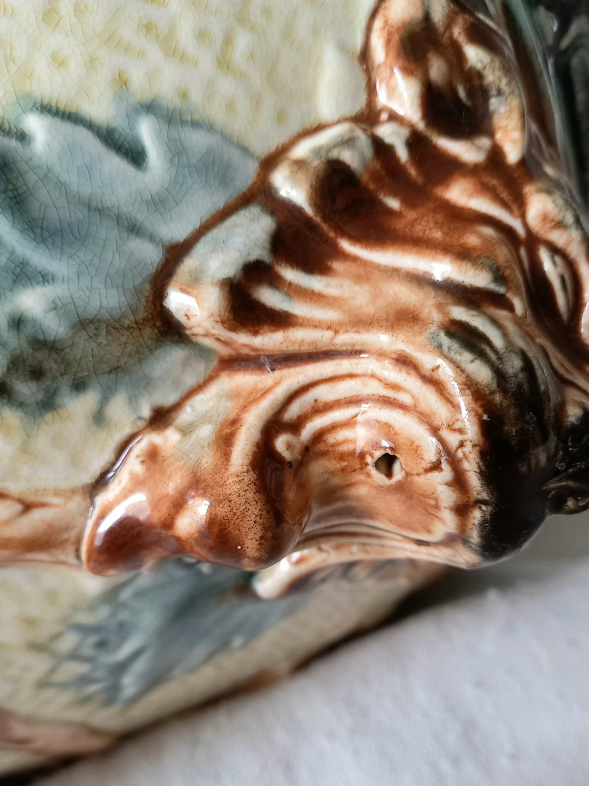 Detail of a Large Antique Wasmuel Majolica Planter