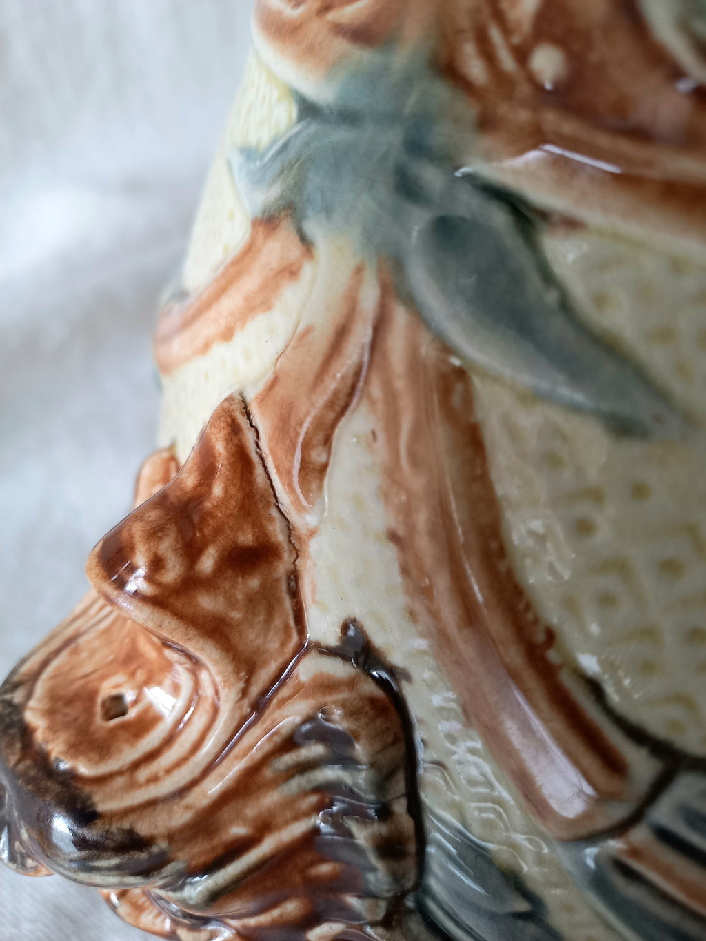 Detail of a Large Antique Wasmuel Majolica Planter