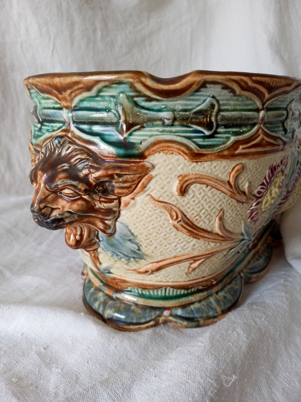 Detail of a Large Antique Majolica Planter