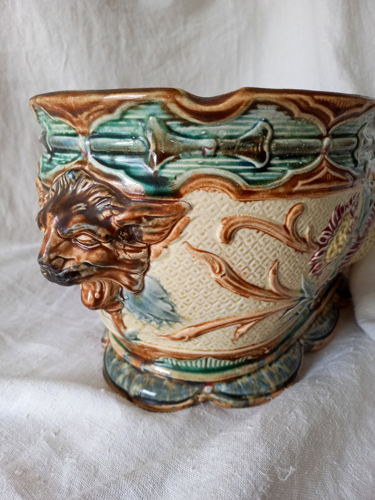Detail of a Large Antique Majolica Planter