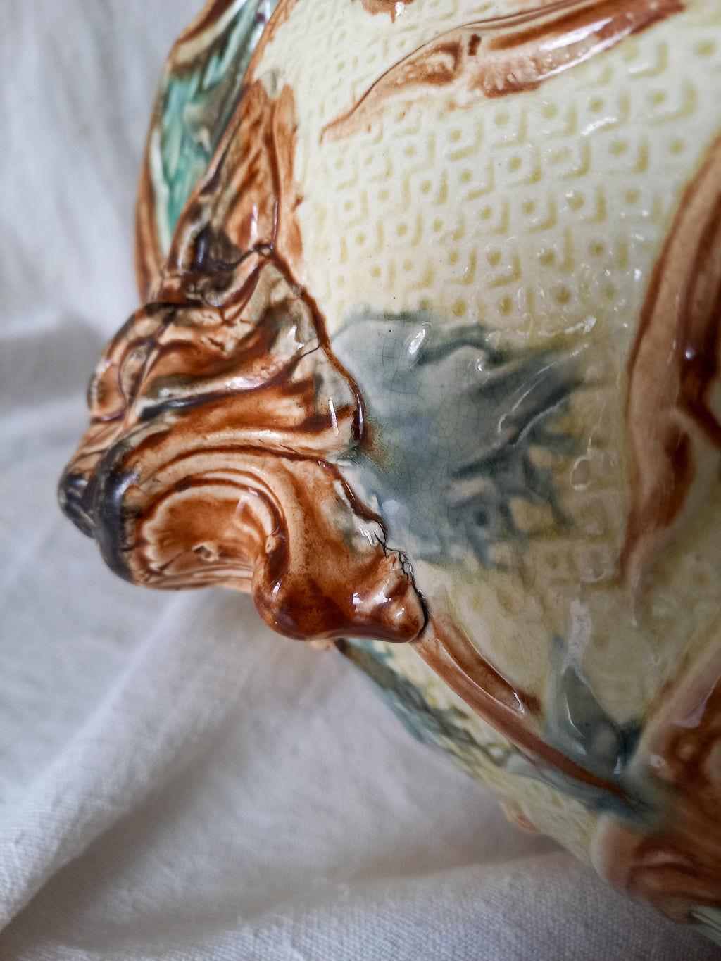 Detail of a Large Antique Wasmuel Majolica Planter