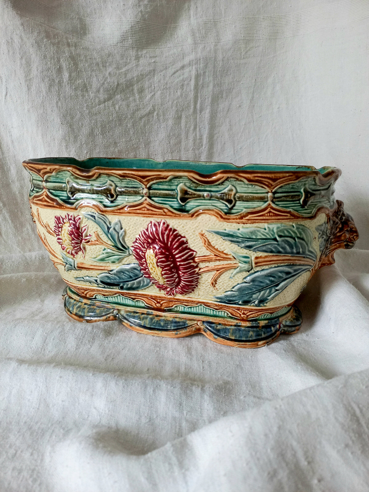 Detail of a Large Antique Wasmuel Majolica Planter