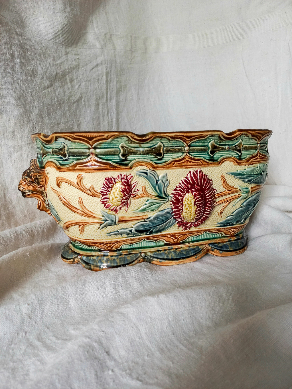 Large Antique Wasmuel Majolica Planter