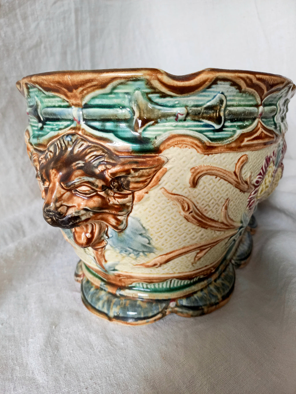 Detail of a Large Antique Wasmuel Majolica Planter