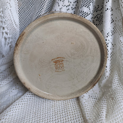 French antique ironstone crock pot or preserve pot that is tea stained and manufactured by Creil et Montereau