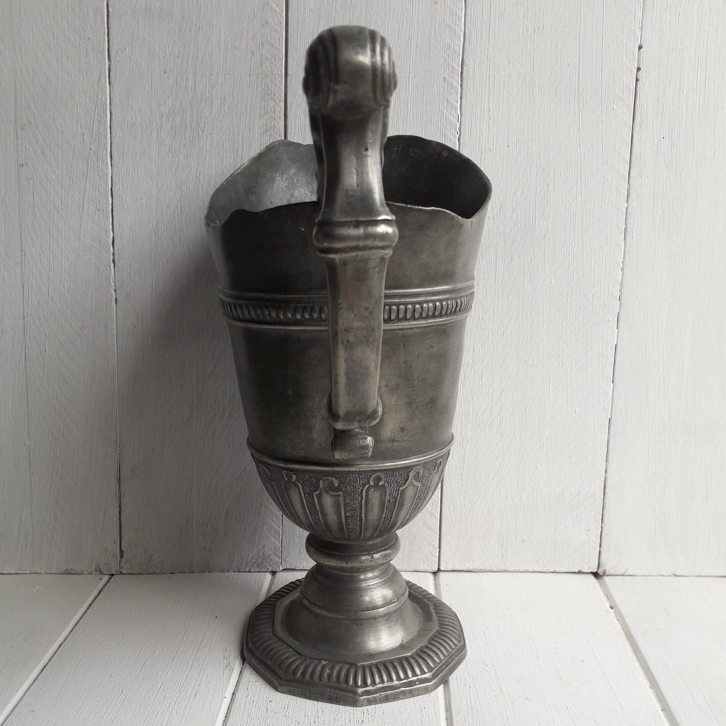 Large vintage or antique decorative pewter jug or pitcher from France