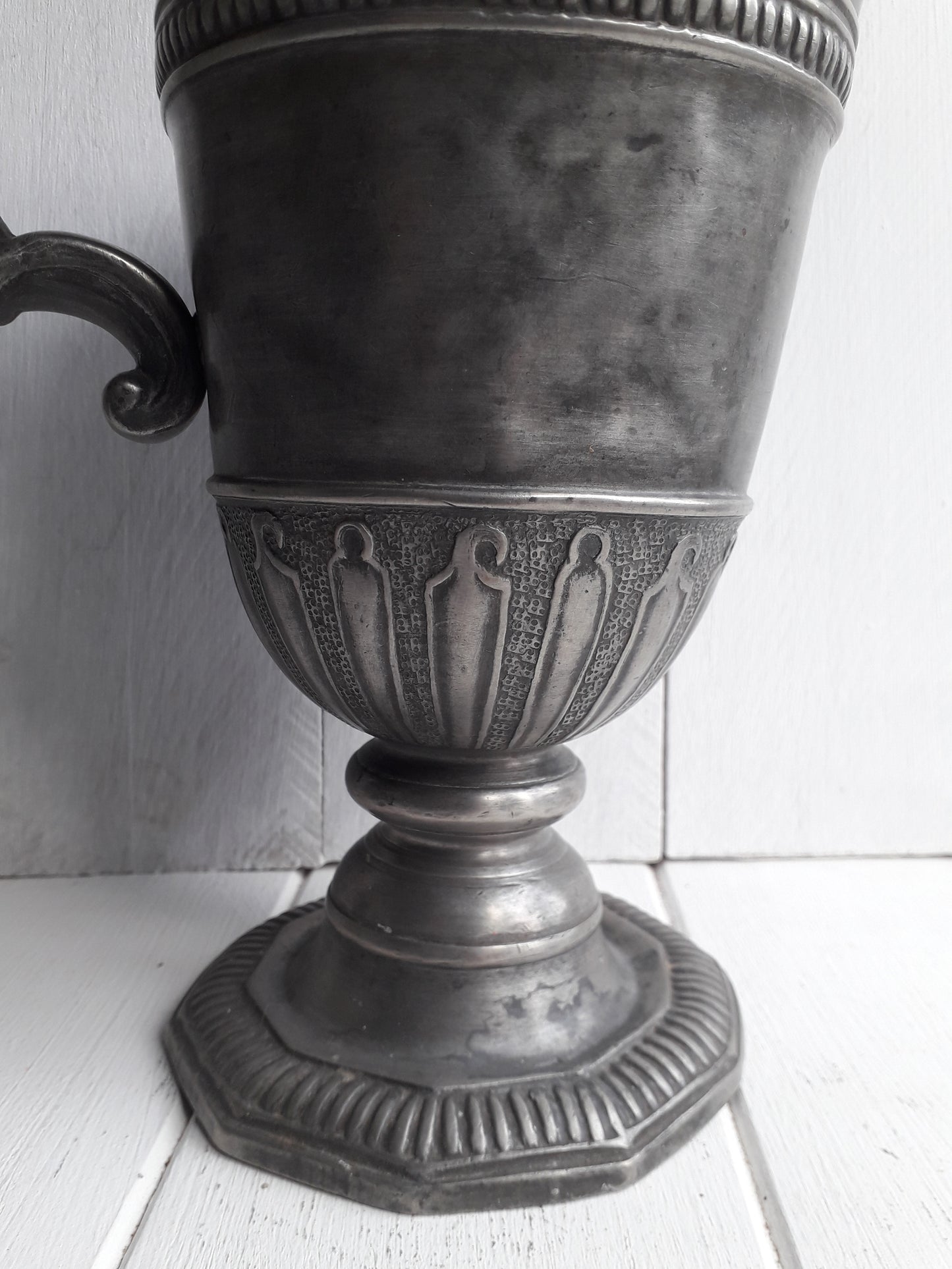 Large vintage or antique decorative pewter jug or pitcher from France