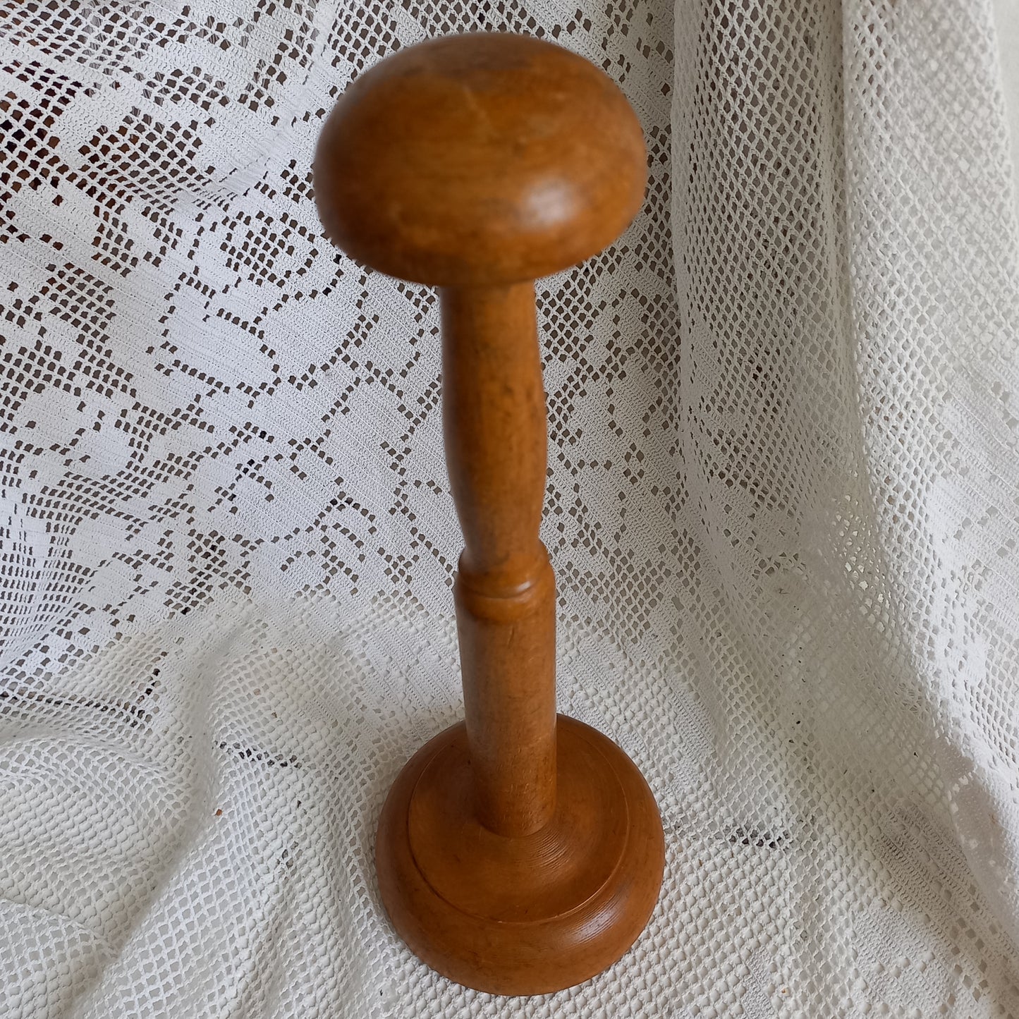 Vintage wooden hat display stand from France, wig stand, helmet display stand,