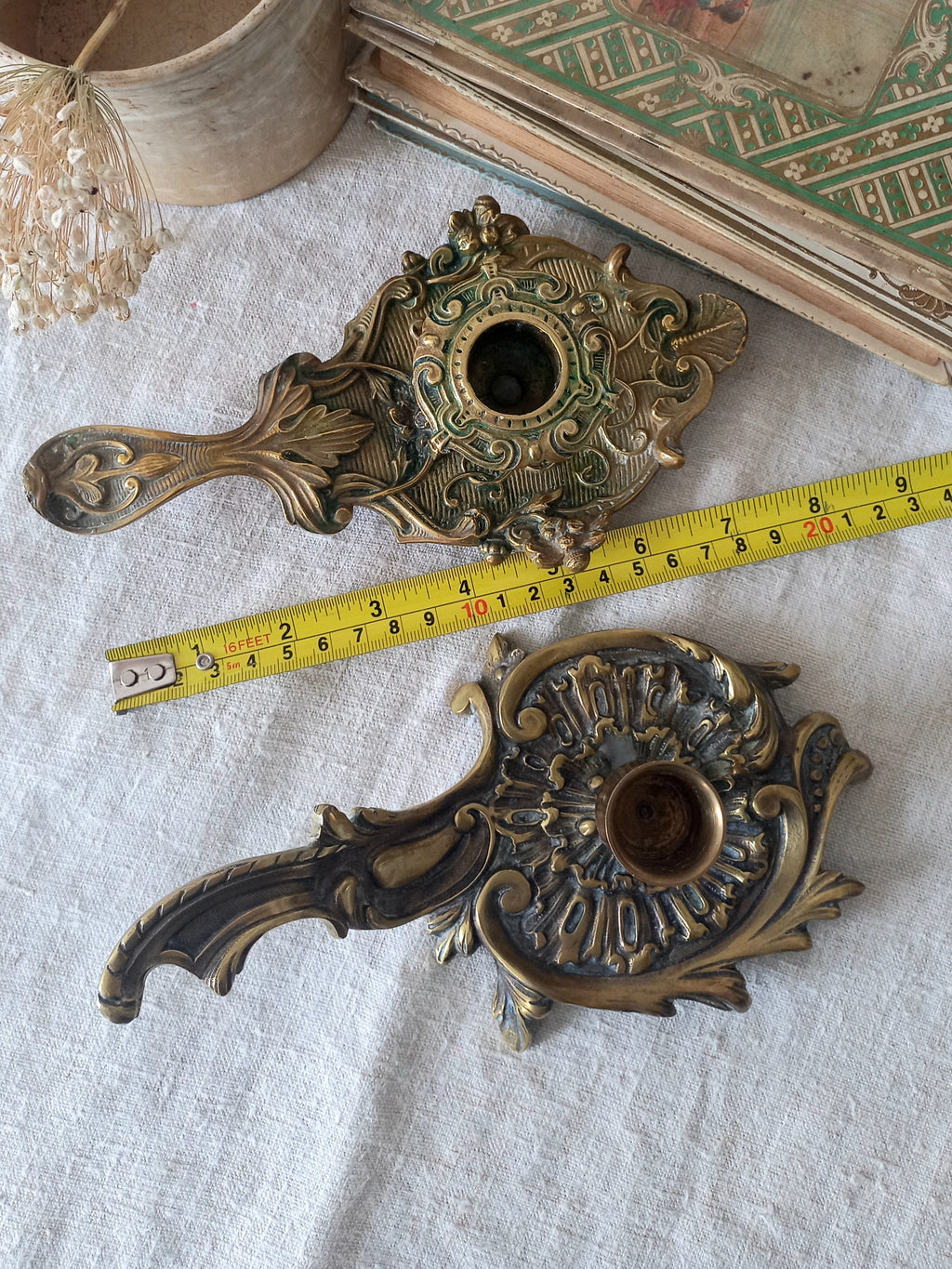 Original French art nouveau brass chamber sticks, small and decorative antique candle holders that will be a welcome addition to any interior.