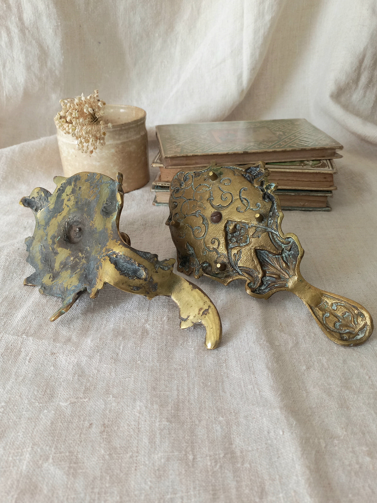 Original French art nouveau brass chamber sticks, small and decorative antique candle holders that will be a welcome addition to any interior.