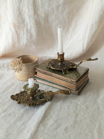 Original French art nouveau brass chamber sticks, small and decorative antique candle holders that will be a welcome addition to any interior.