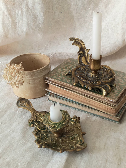 Original French art nouveau brass chamber sticks, small and decorative antique candle holders that will be a welcome addition to any interior.