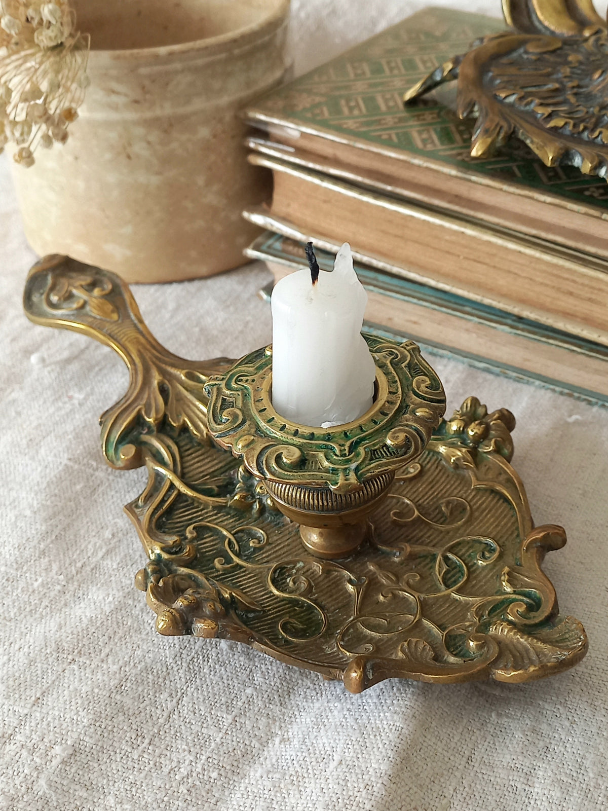 Original French art nouveau brass chamber sticks, small and decorative antique candle holders that will be a welcome addition to any interior.