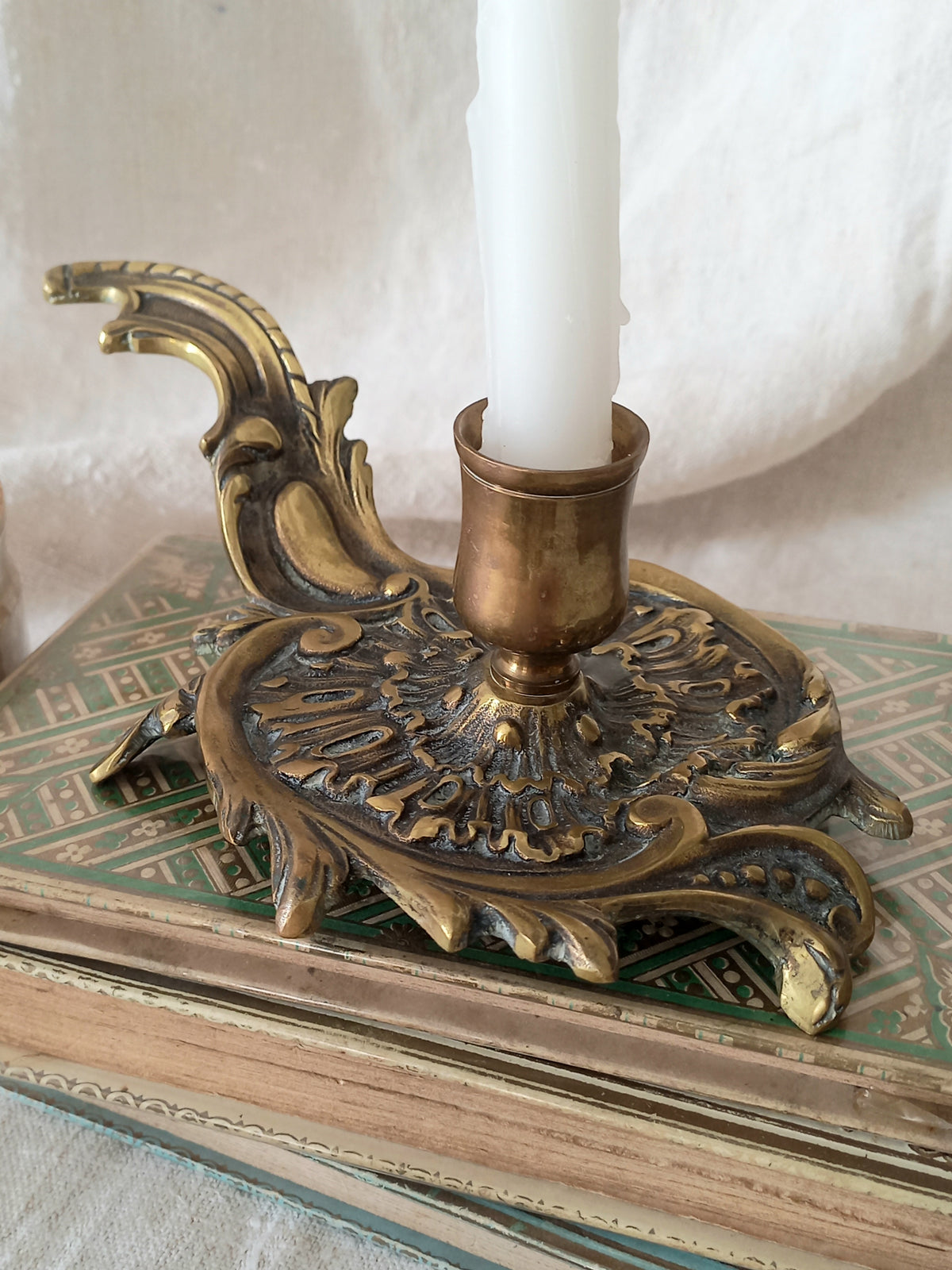Original French art nouveau brass chamber sticks, small and decorative antique candle holders that will be a welcome addition to any interior.