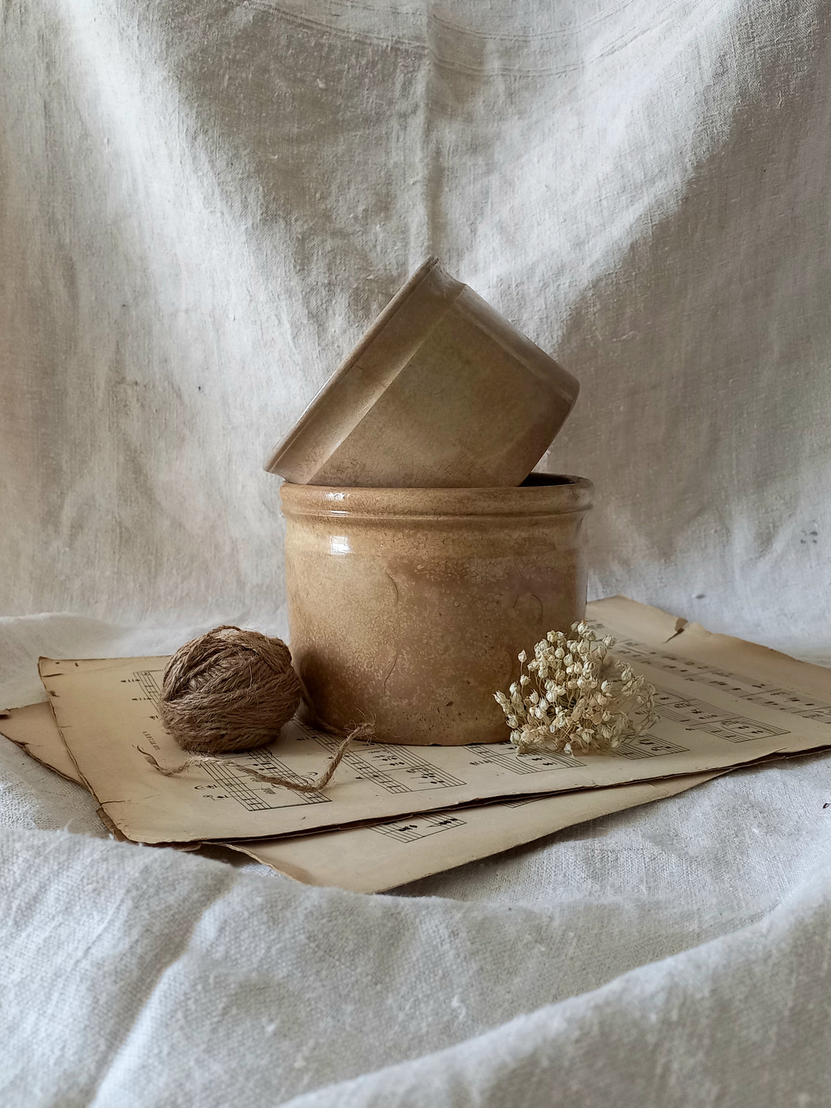 Paire de pots à confiture ou mijoteuses anciennes en faïence française