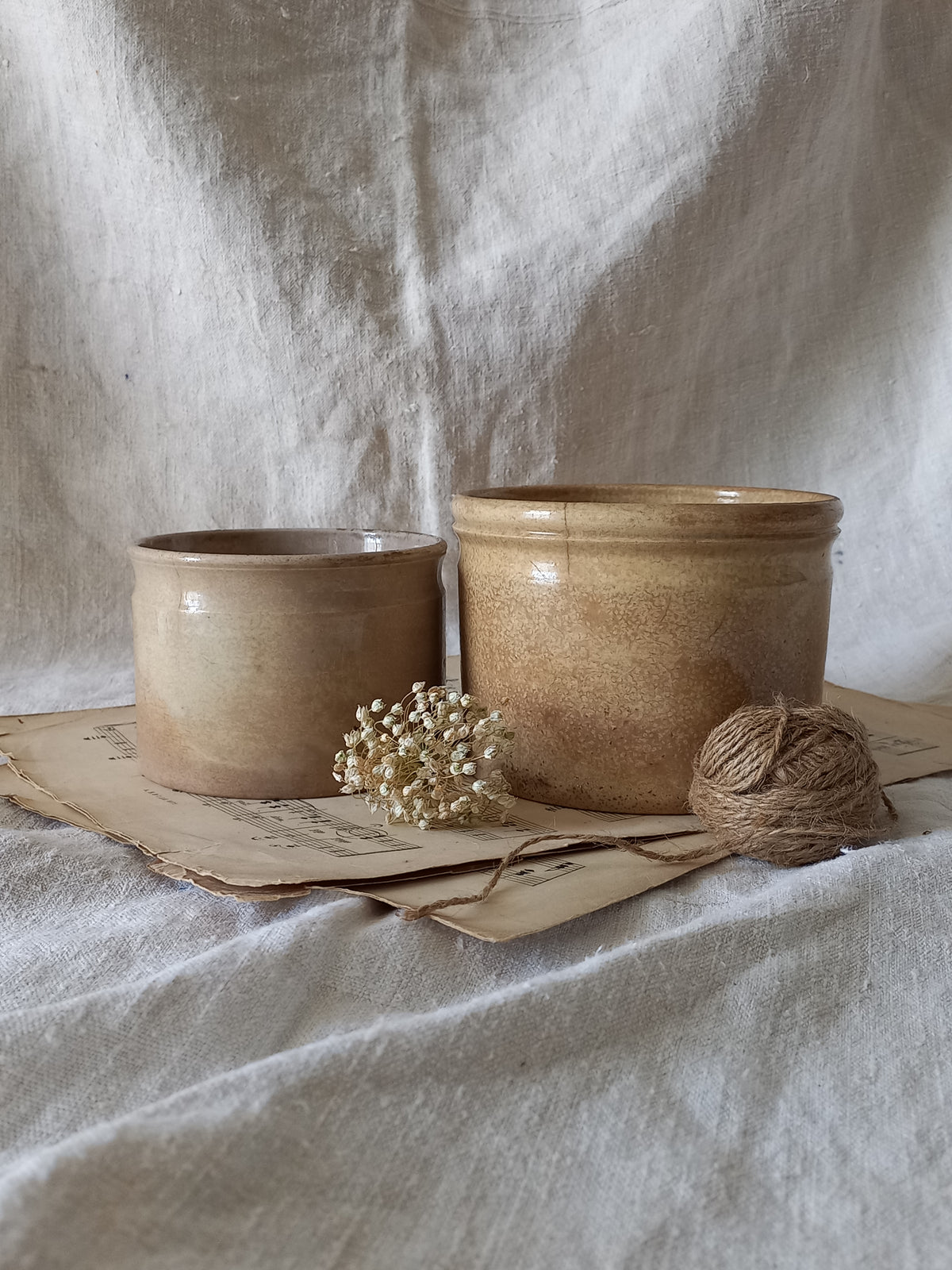 Paire de pots à confiture ou mijoteuses anciennes en faïence française