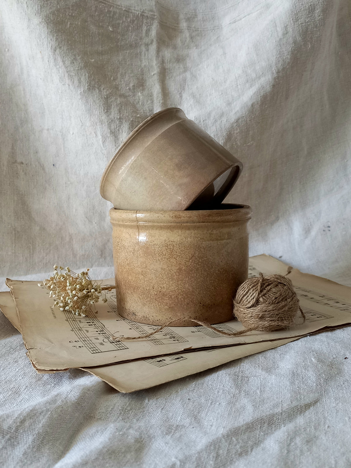 Paire de pots à confiture ou mijoteuses anciennes en faïence française