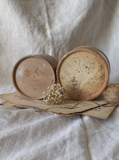 Pair of French Antique Ironstone Jam Pots Or Crock Pots