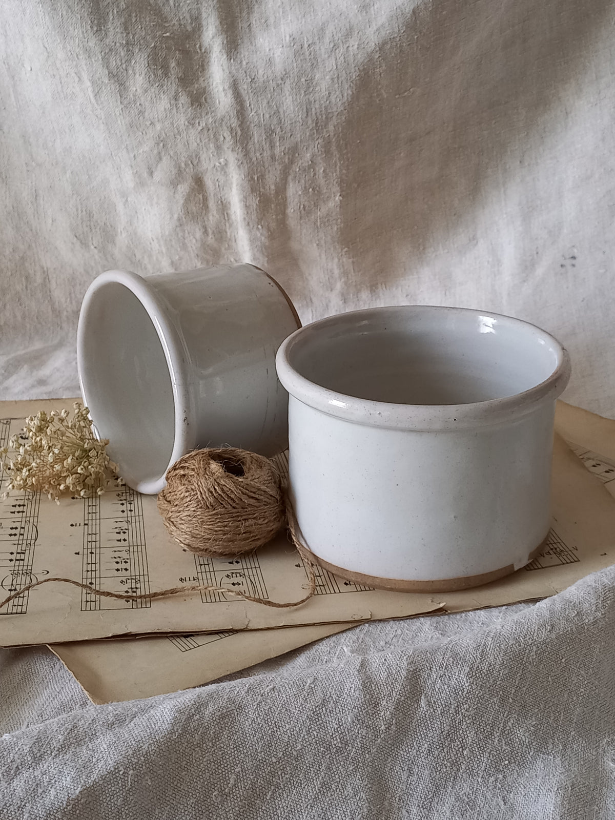 Pots à Confiture en Faïence Ancienne Blanc Glacé