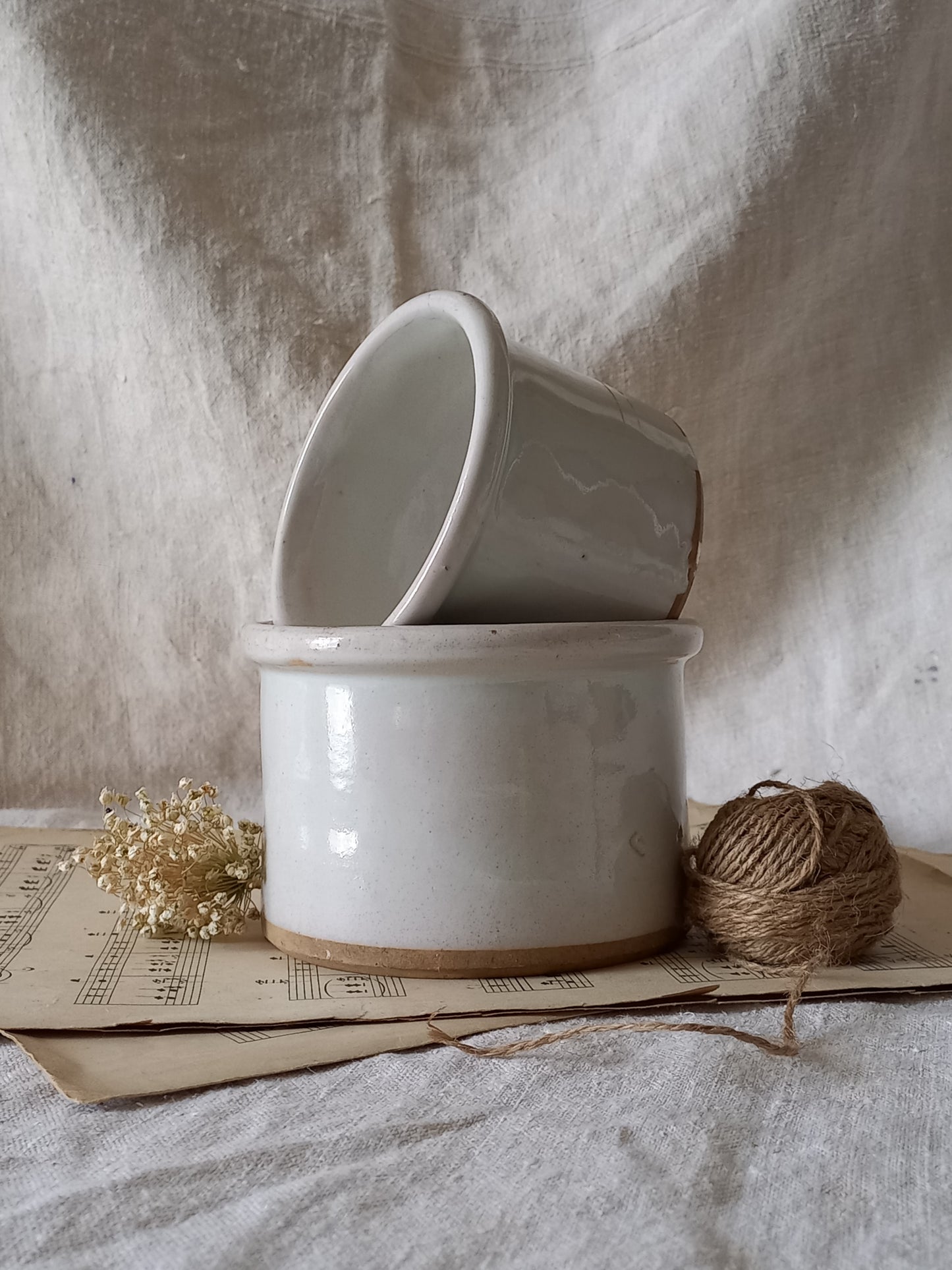 French Antique White Glazed Pottery Jam Pots