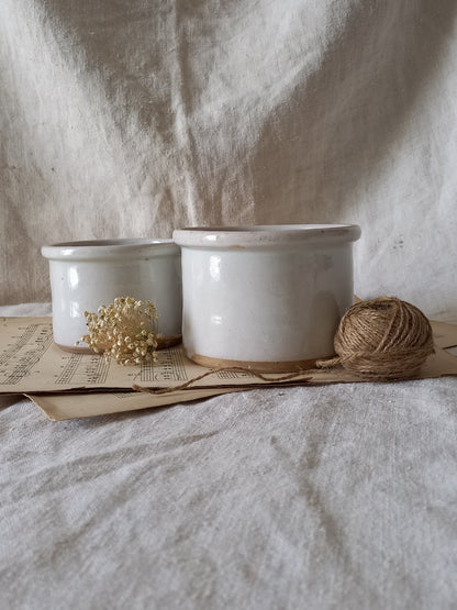 French Antique White Glazed Pottery Jam Pots
