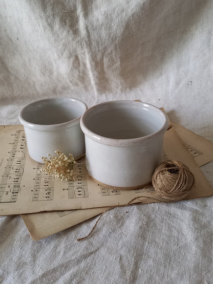 French Antique White Glazed Pottery Jam Pots