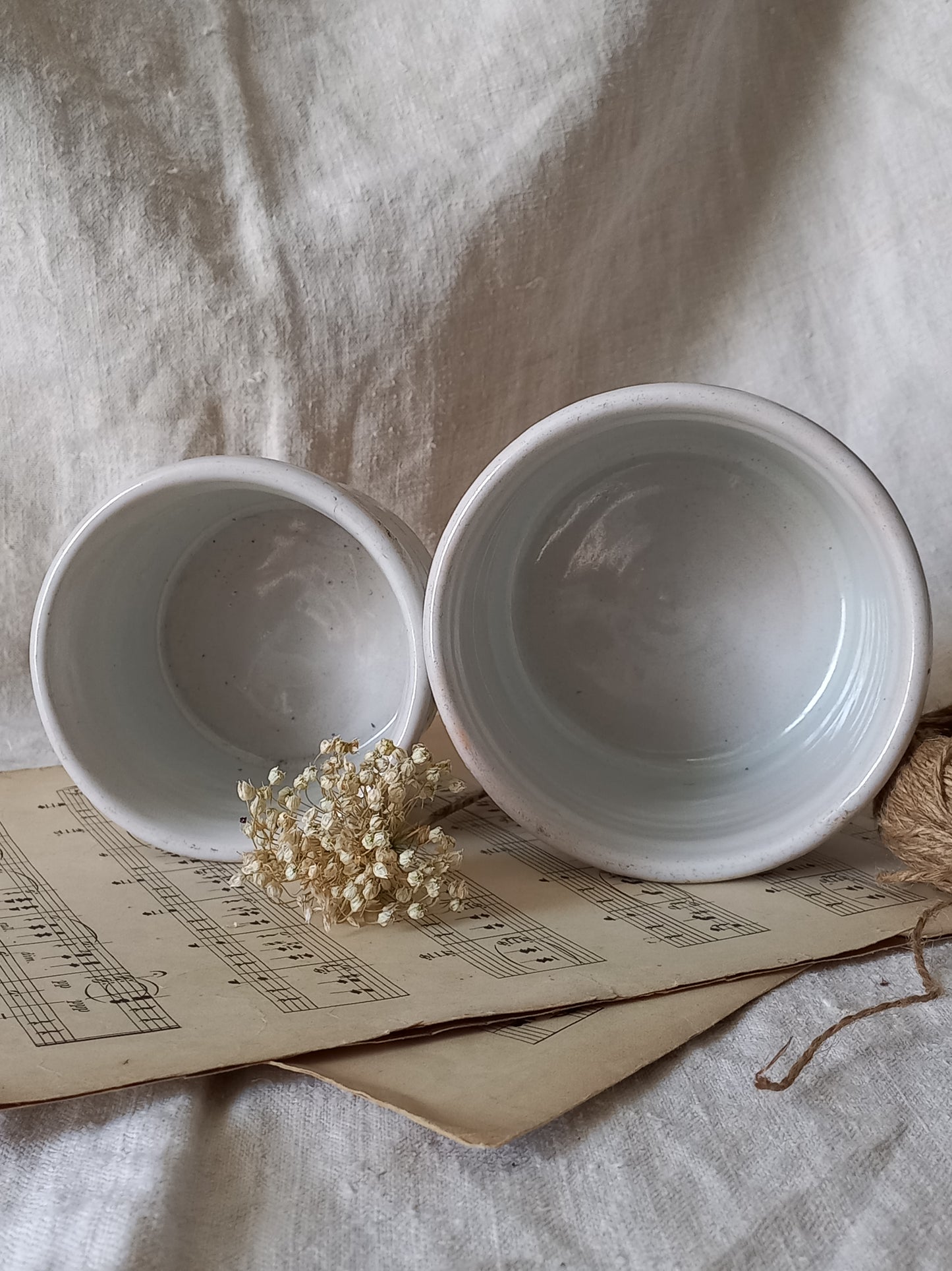 French Antique White Glazed Pottery Jam Pots