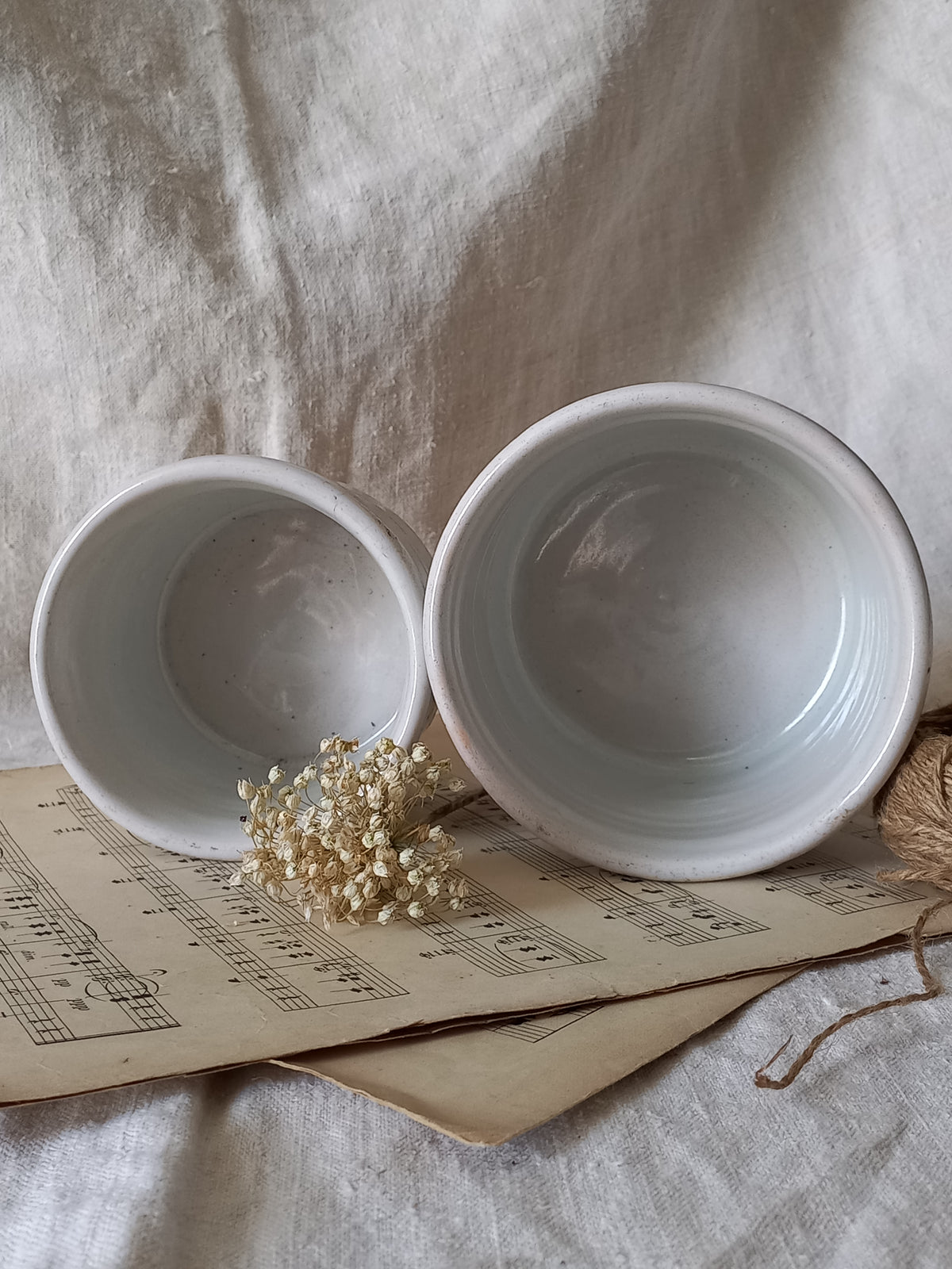 French Antique White Glazed Pottery Jam Pots