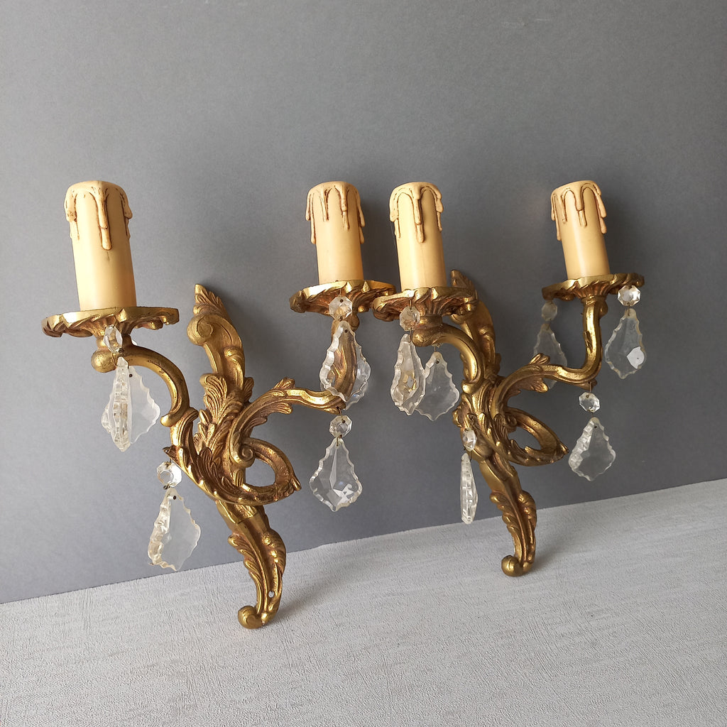 Appliques murales françaises en verre et cristal vintage