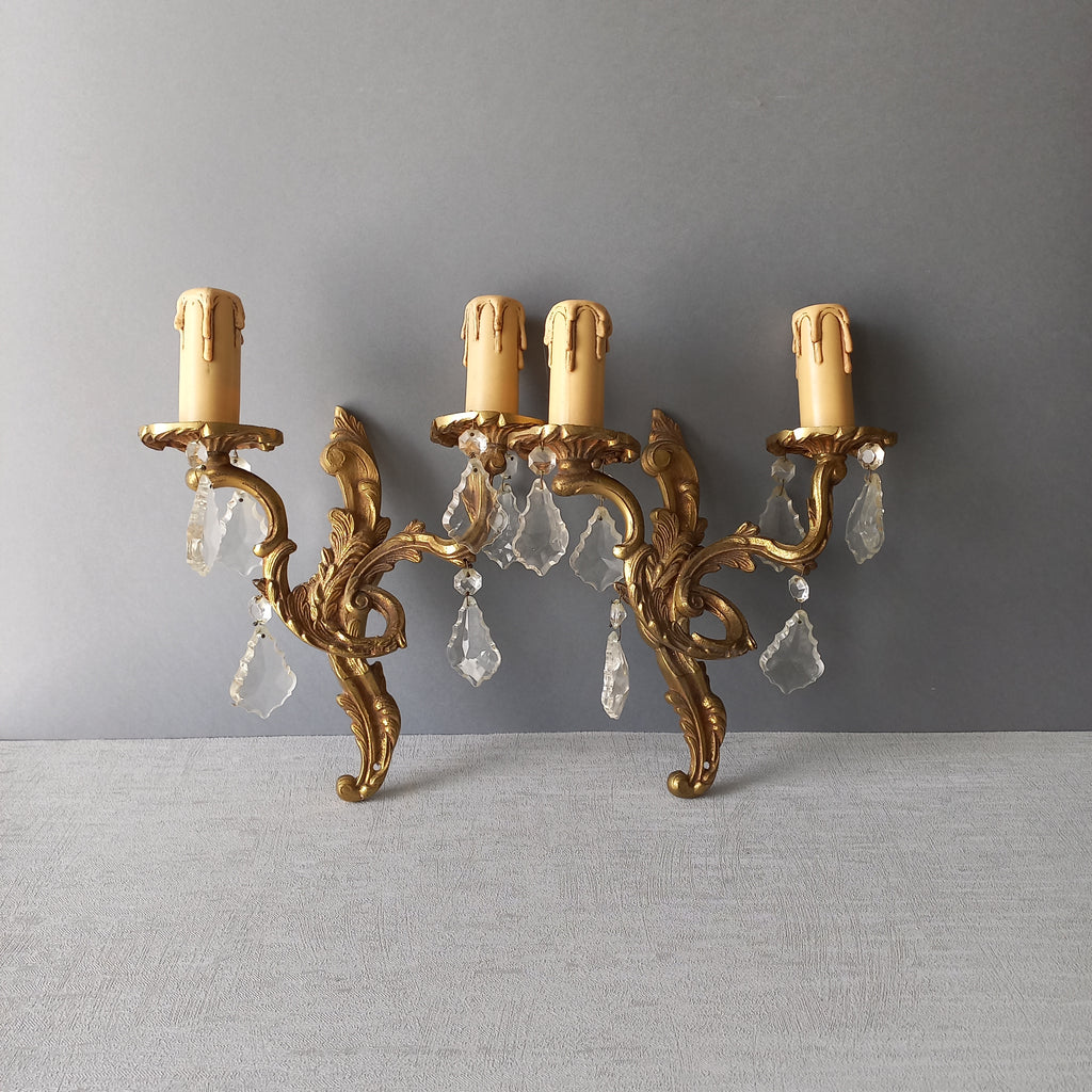 Appliques murales françaises en verre et cristal vintage
