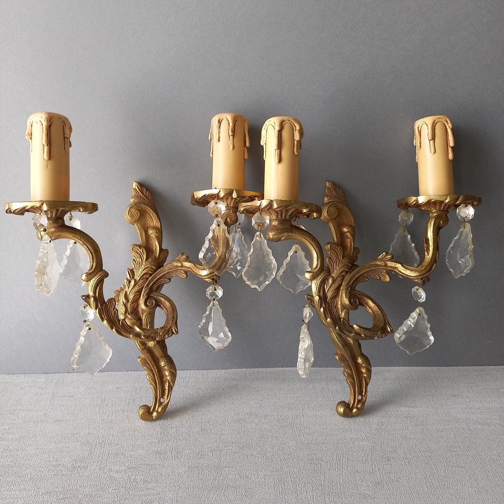 Appliques murales françaises en verre et cristal vintage