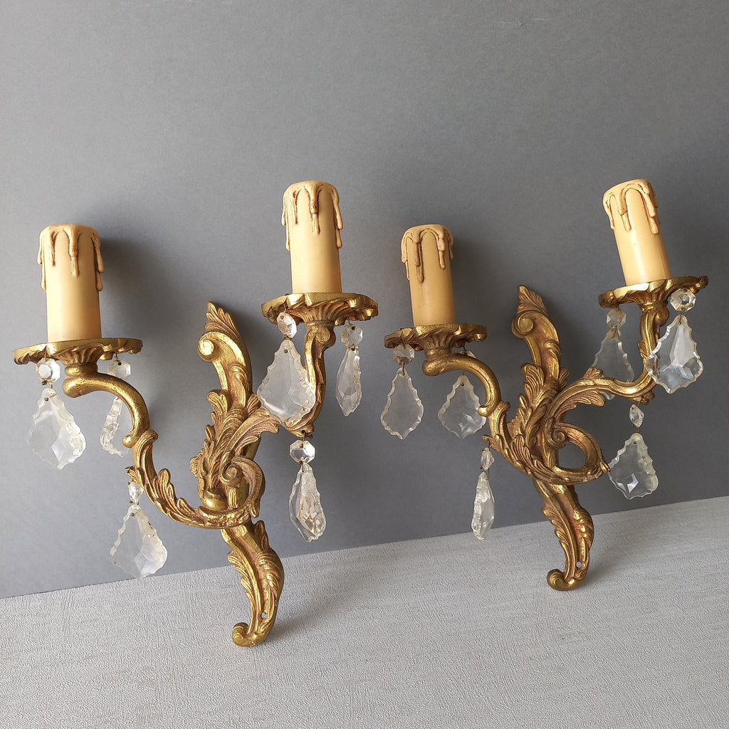 Appliques murales françaises en verre et cristal vintage