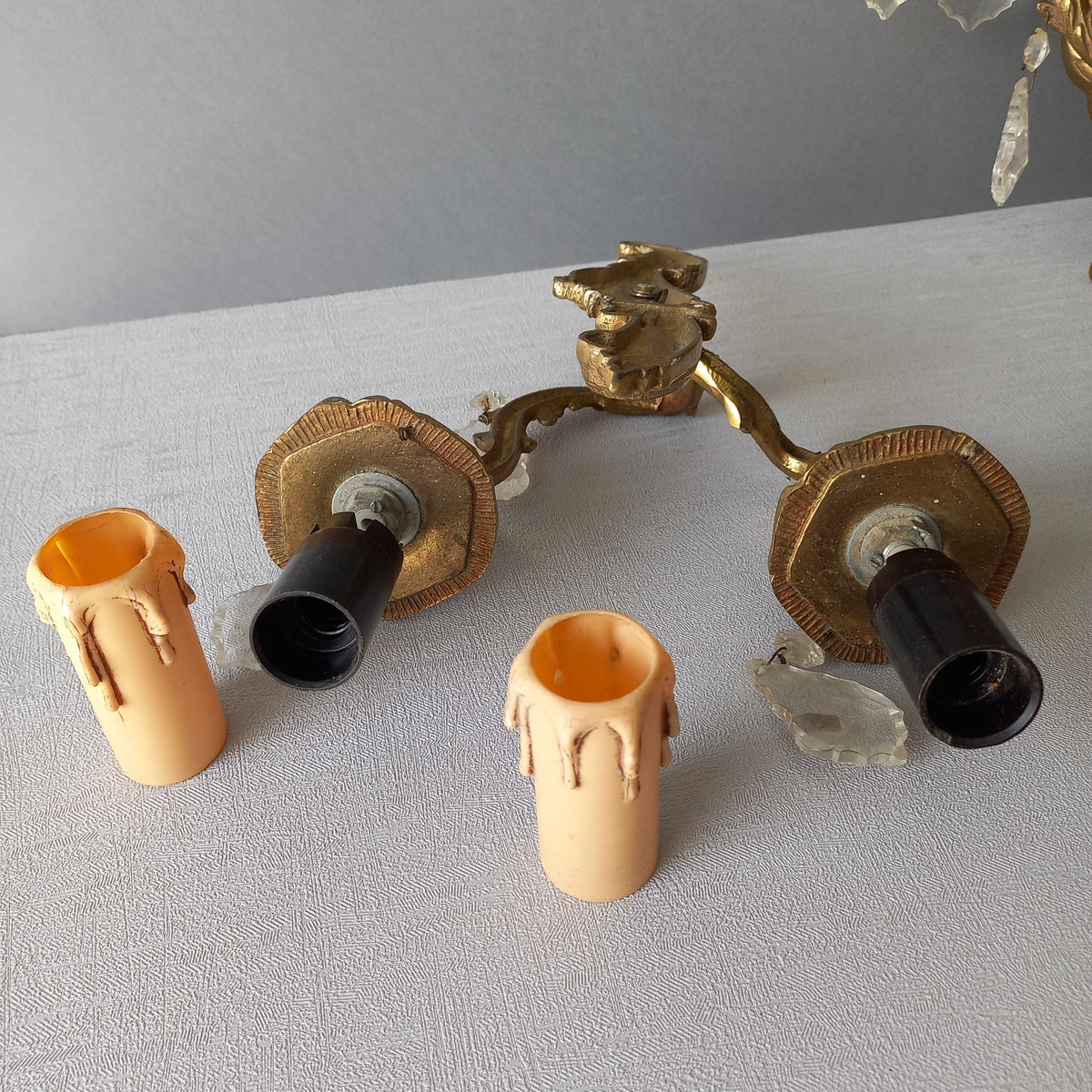 Appliques murales françaises en verre et cristal vintage