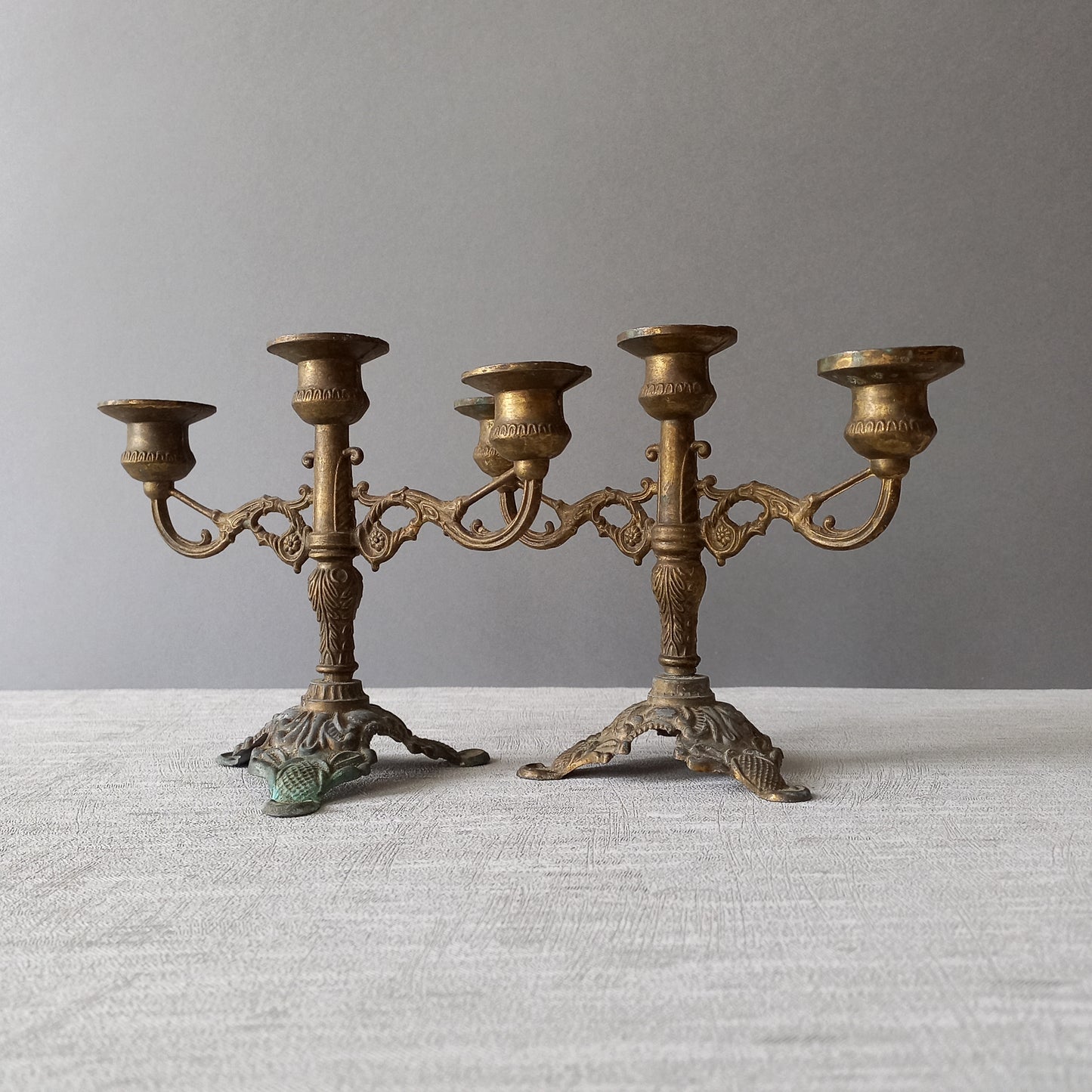 Pair of small vintage candle holders, small antique candelabras