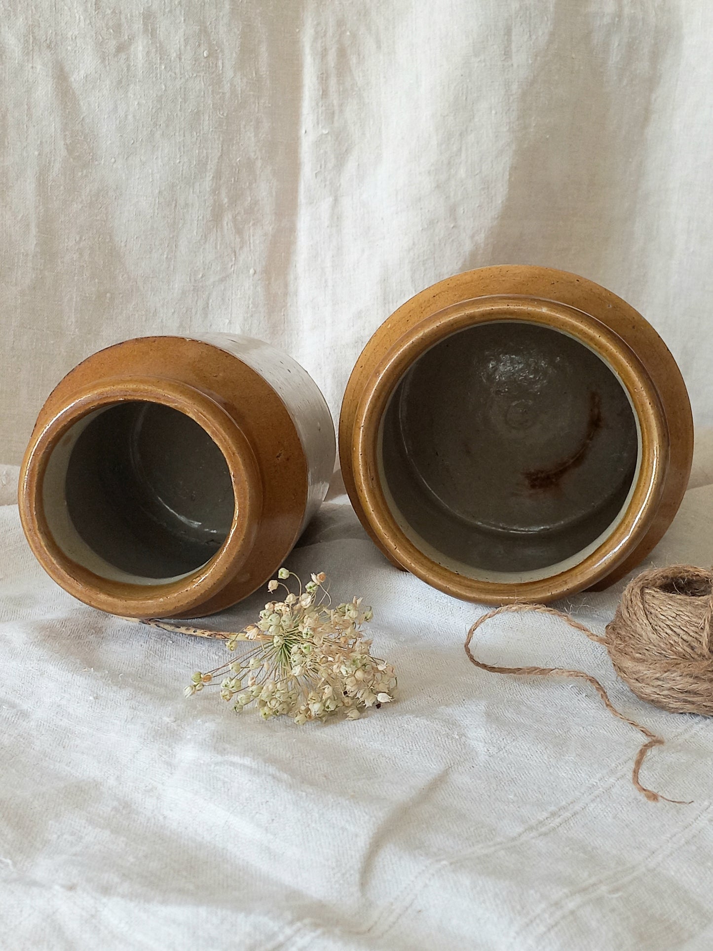 Pair of Antique Glazed Stoneware Storage Confit Pots