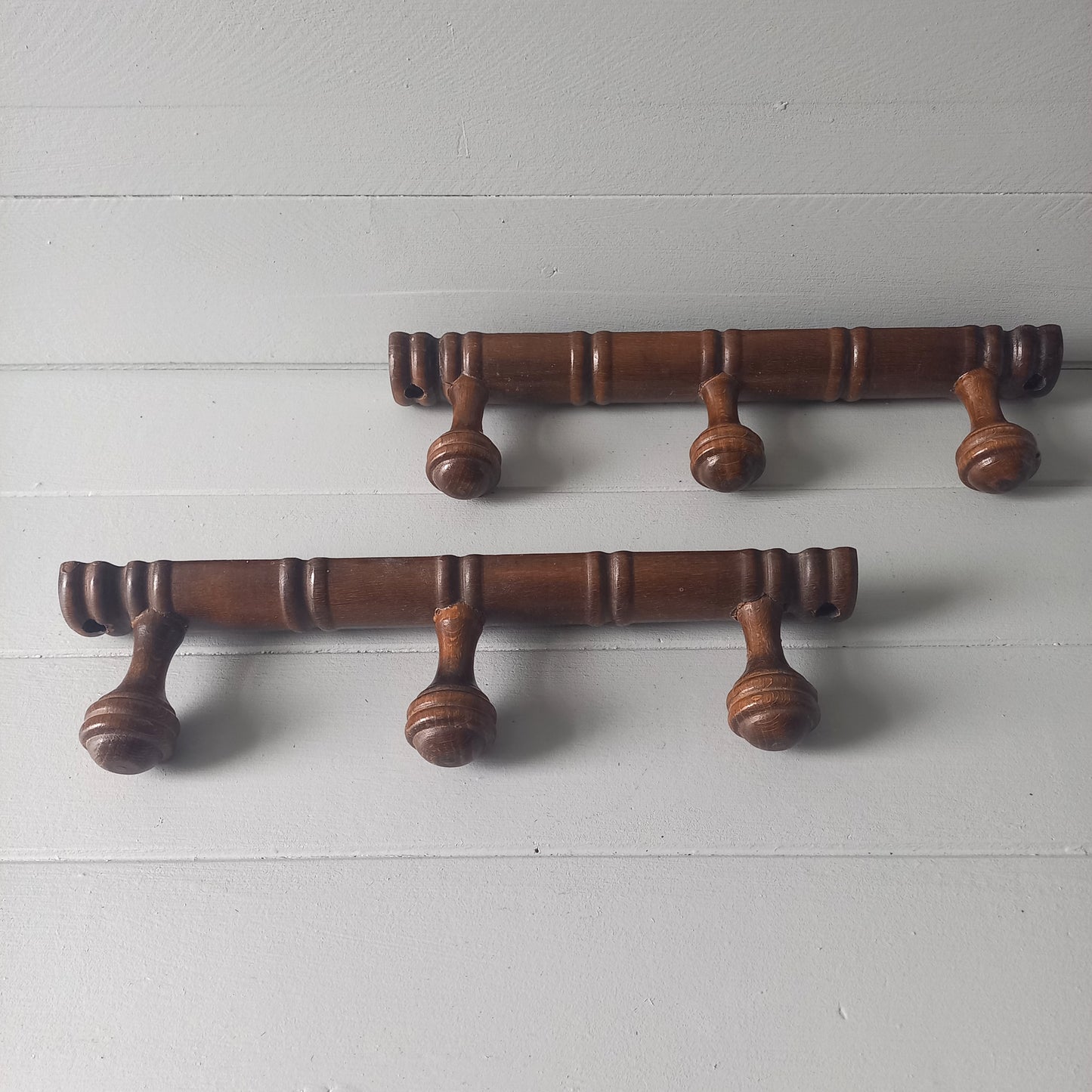 Pair wooden 3 peg coat racks, french vintage small coat rack