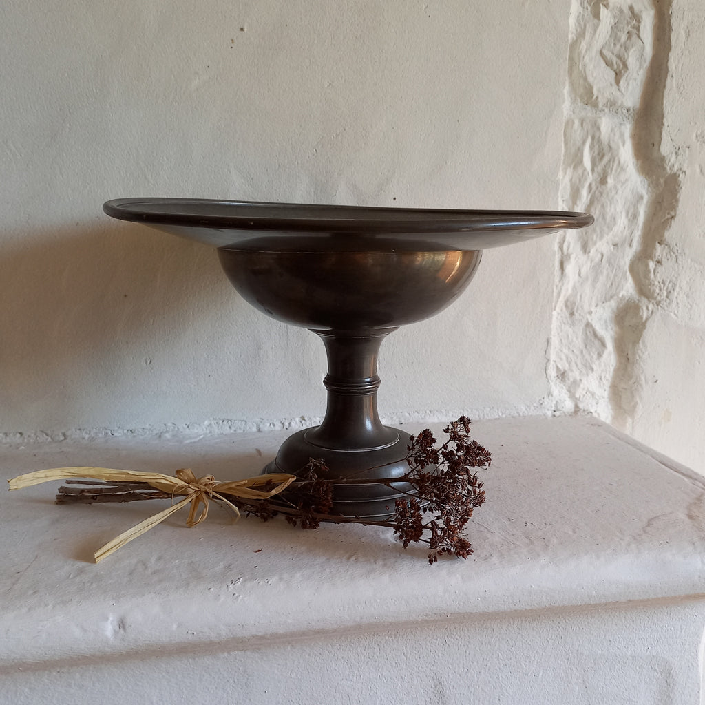 A stunning vintage/antique pewter compote, a shapely and wonderful piece.