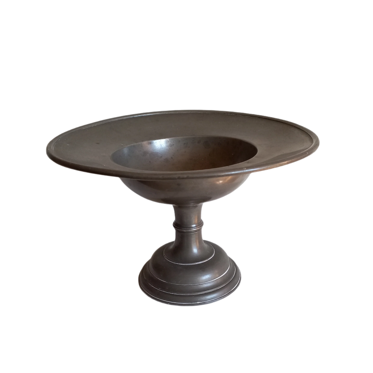 A stunning vintage/antique pewter compote, a shapely and wonderful piece.