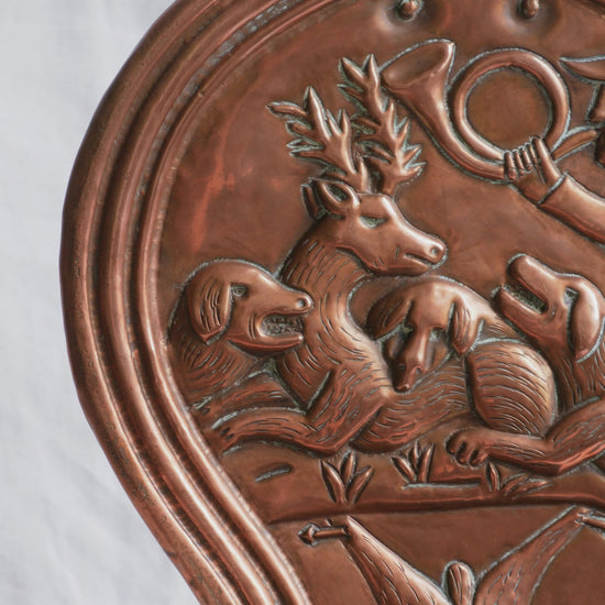 Copper vintage/antique wall-mounted planter with a hunting scene 