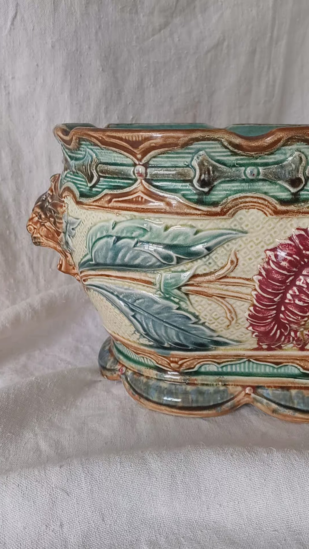 Large Antique Wasmuel Majolica Jardiniere Planter (Late 19th Century)