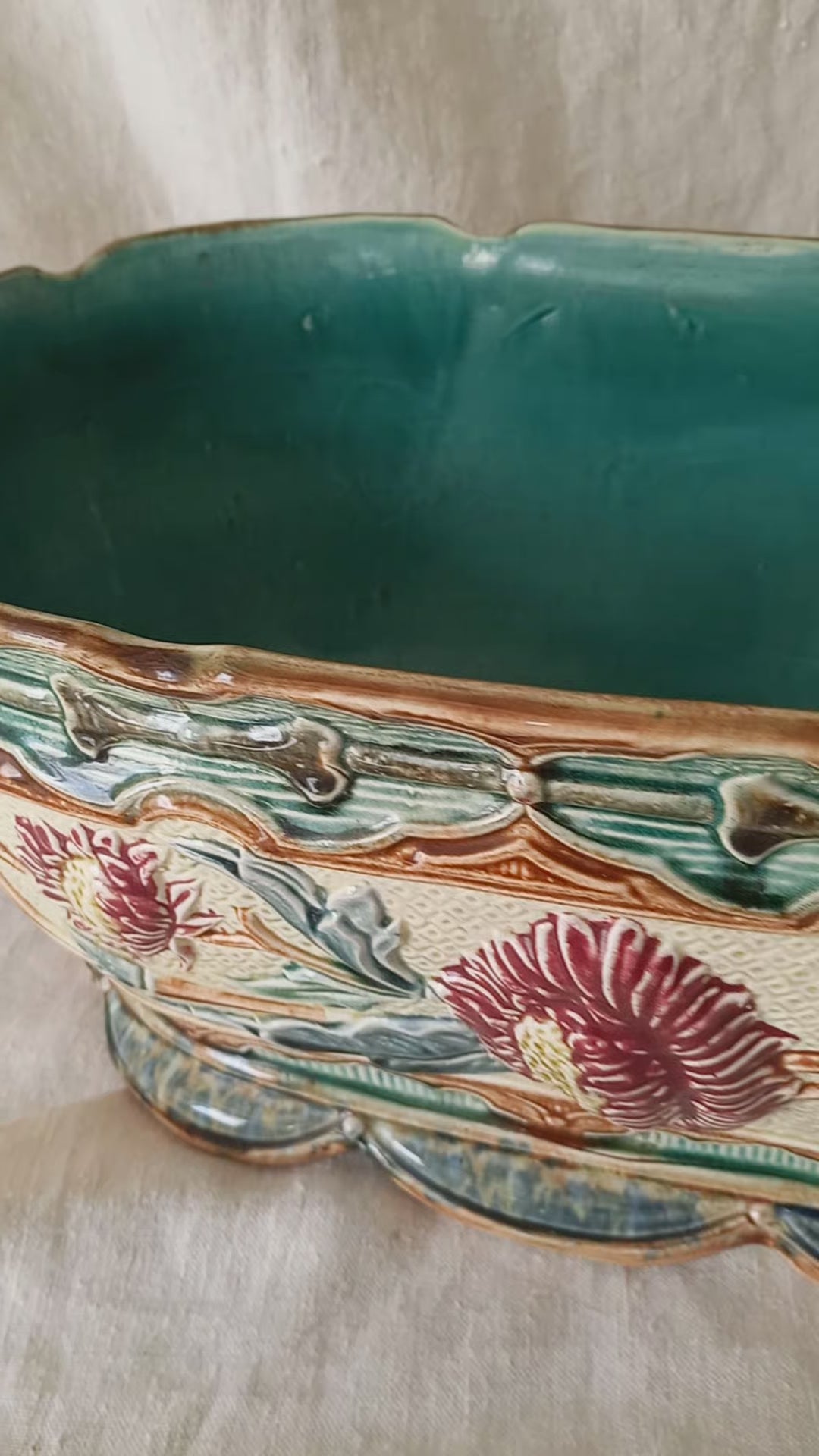 Large Antique Wasmuel Majolica Jardiniere Planter (Late 19th Century)