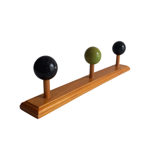 Porte-manteau vintage en bois avec patères vertes et noires de France, porte-manteau mural rétro