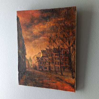 Vintage Oil Painting Ancient City at Sunset Painting of Rouen