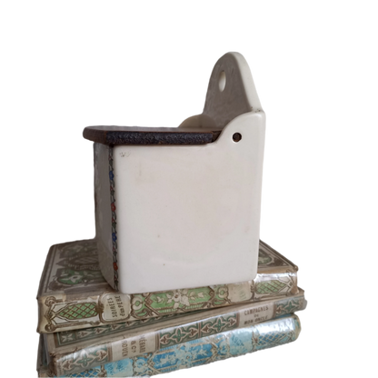 French vintage ceramic salt cellar with wooden lid, kitchen decor and storage