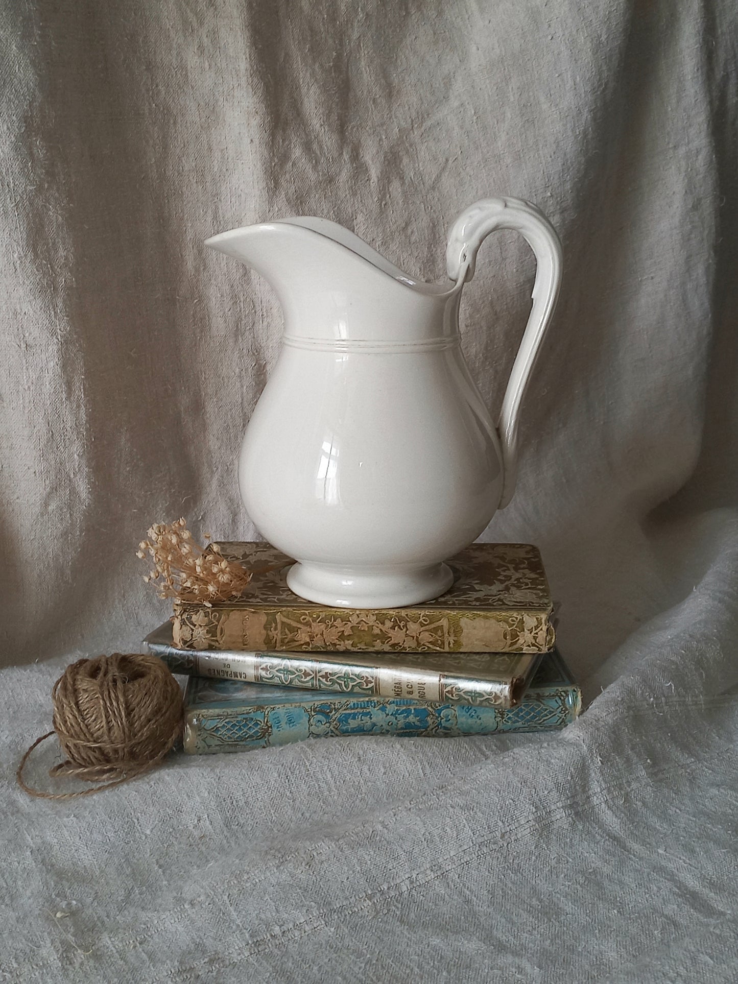 Small antique white ironstone/earthenware jug by premier French manufacturer, Sarreguemines.