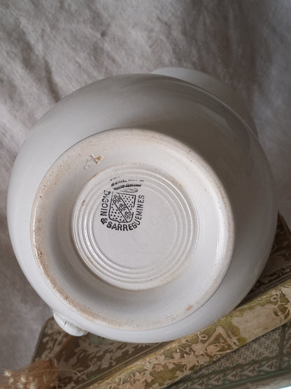 Small antique white ironstone/earthenware jug by premier French manufacturer, Sarreguemines.