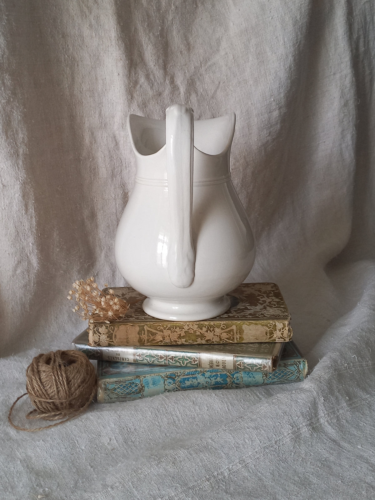 Small antique white ironstone/earthenware jug by premier French manufacturer, Sarreguemines.