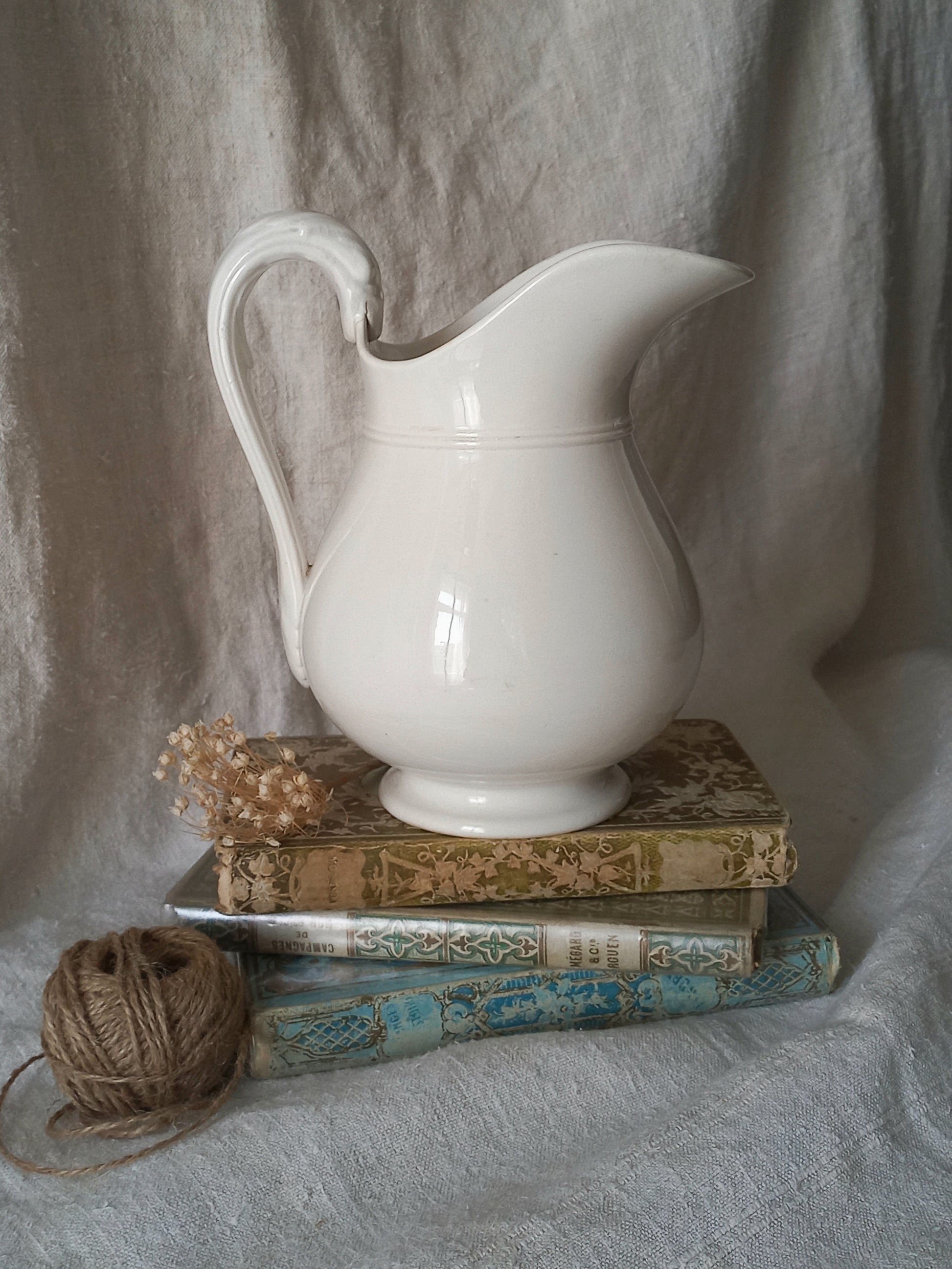 Small antique white ironstone/earthenware jug by premier French manufacturer, Sarreguemines.